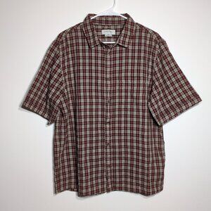 Cotton On Garments Plaid Shirt Mens Large Short Sleeve Red Brown Cotton NWOT